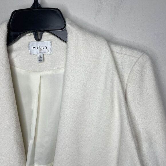 MILLY Fringe Coat Women Small Ivory Open Midi Lined Wool Blend - Picture 4 of 11